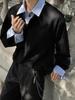 Men's Spring/Autumn Color Block Hoodie with Shirt Collar - Long Sleeve Patchwork Polo Jacket