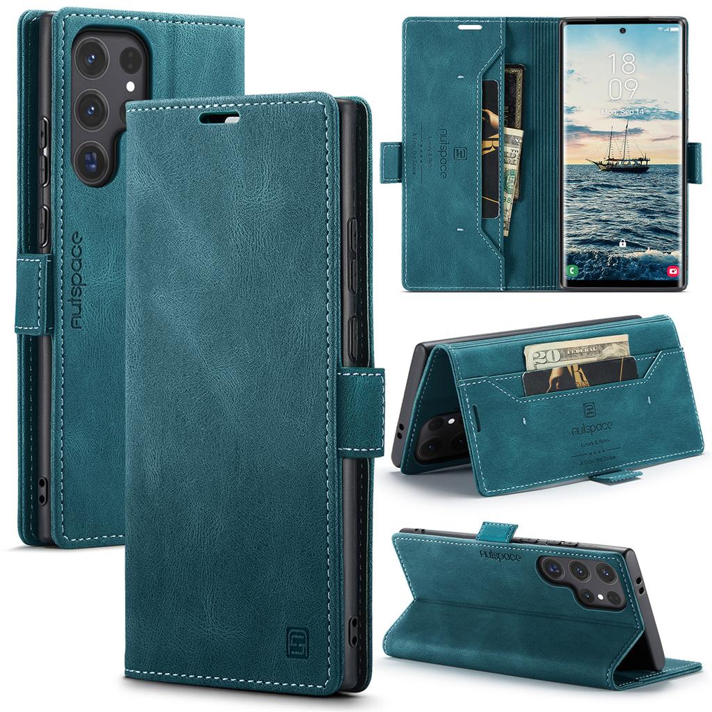Premium Vintage Leather Wallet Case for Samsung Galaxy S24 Ultra - Flip Cover with Card Slots, Shockproof Retro Style (4 Colors)