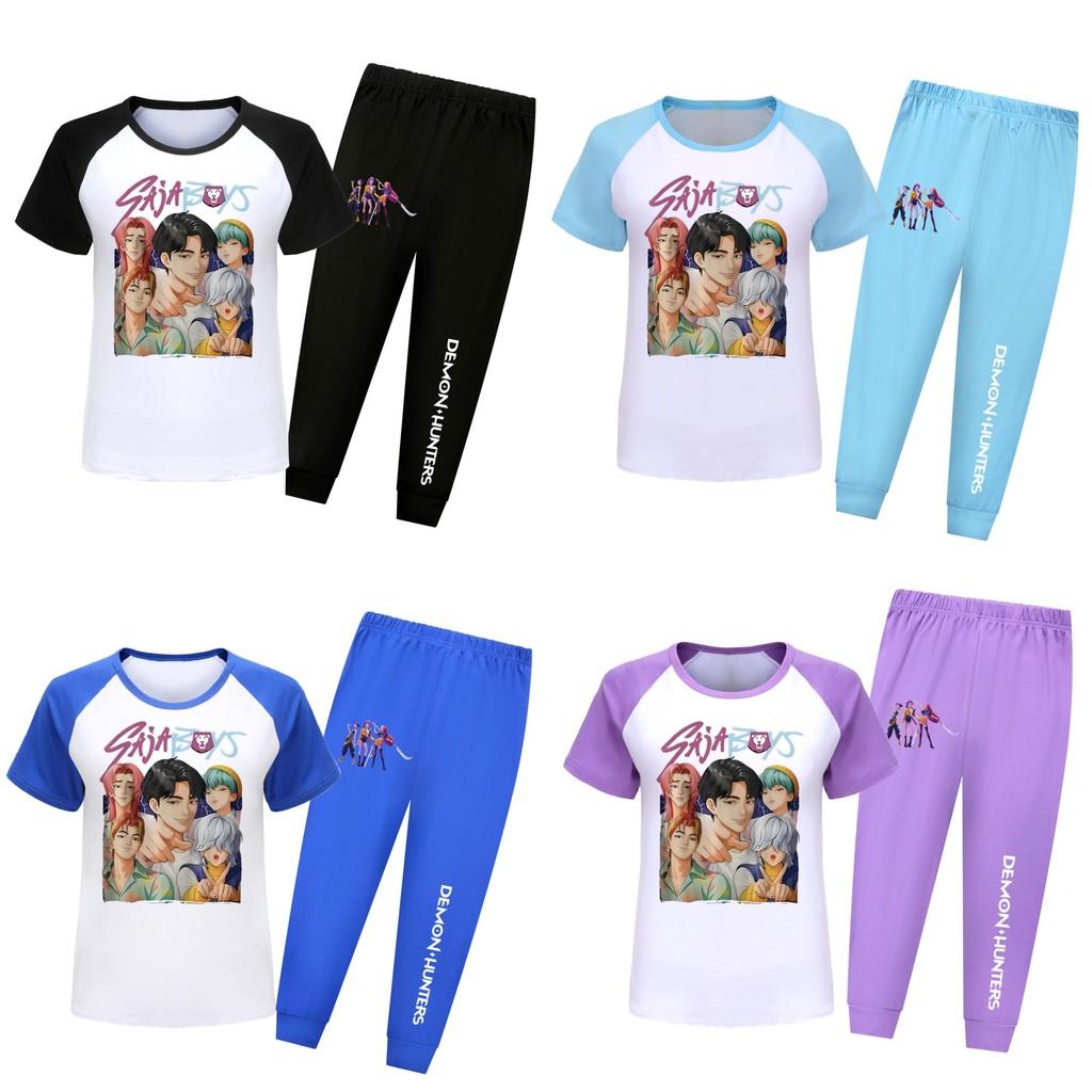 Hunters Kpop Demon Saja Boys Pattern Short Sleeved Shirt Long Pants Suit Pajama