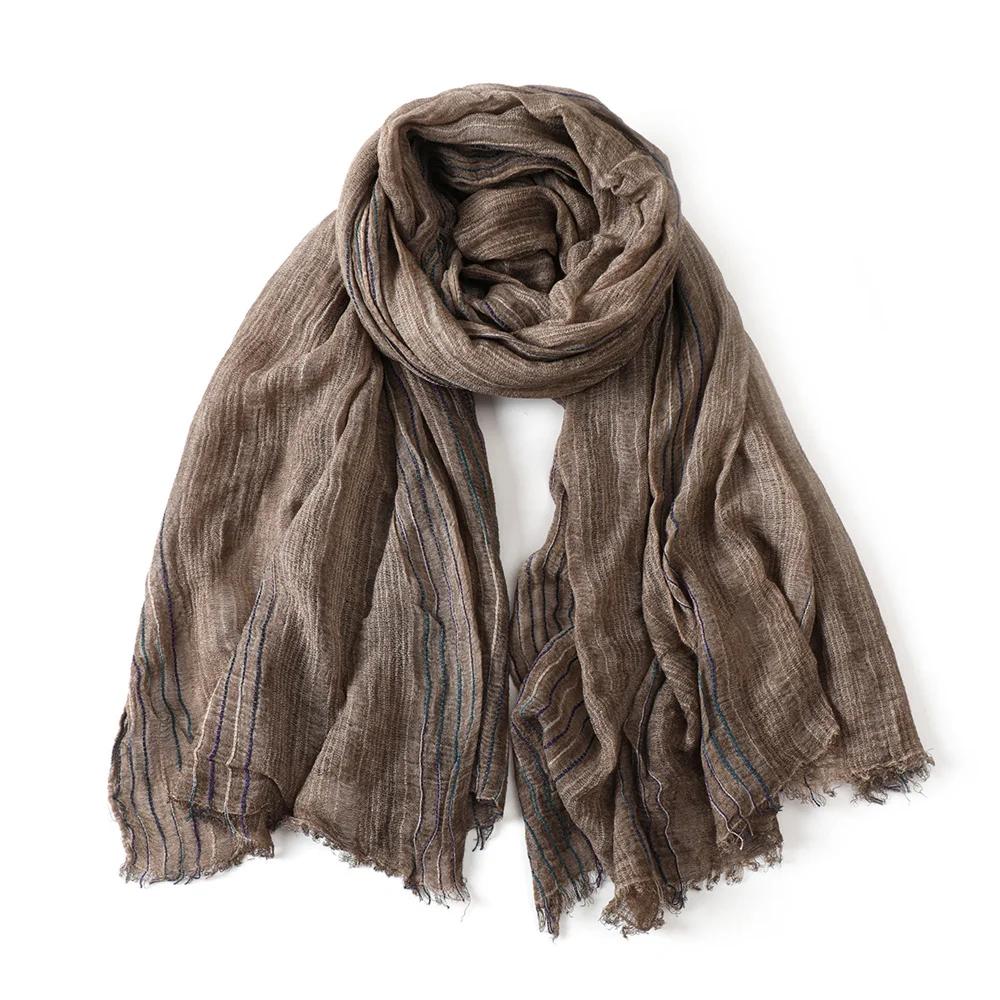 Cotton Linen Striped Men Scarves Autumn Winter Warm Neckerchief Pashmina Male Accessories Short Tassel Bufanda Shawl