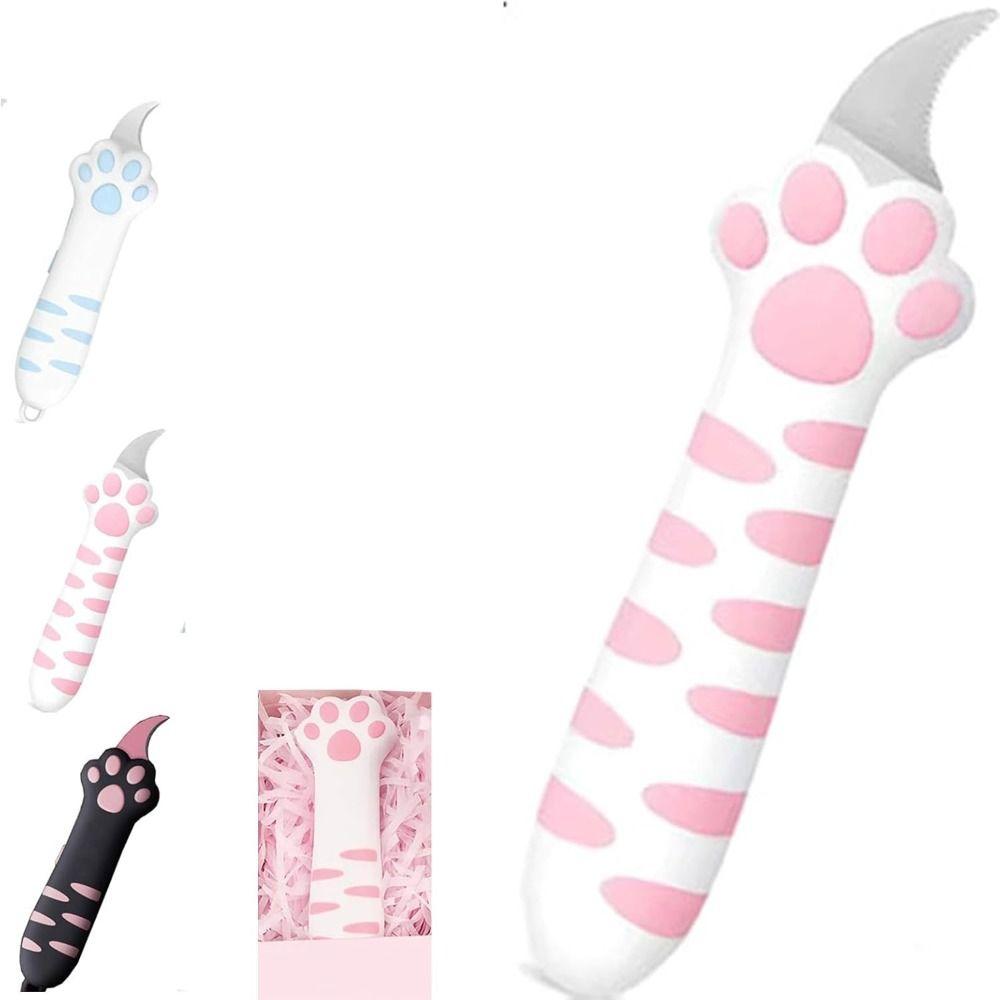 Cute Plastic Cat Paw Box Cutter Cartoon School Office Supplies Portable Paper Cutting Tool Creative Gift Opener