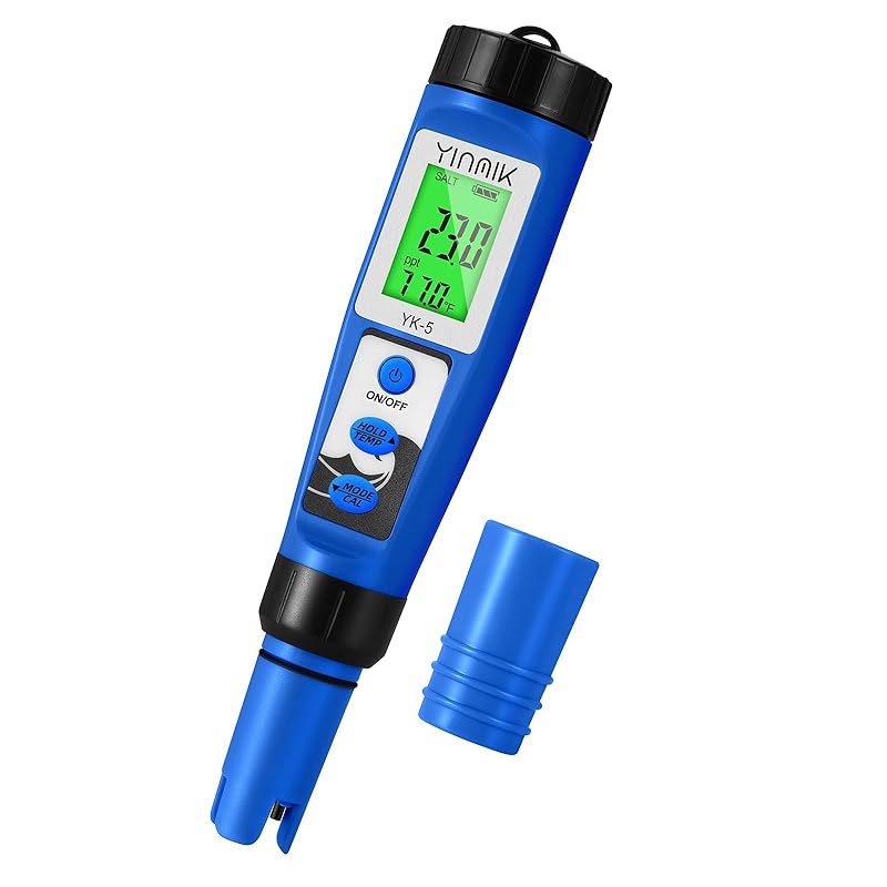 pH Salt Meter 5 in 1 pH TDS EC Salinity Tester for Pool Spa Aquarium Hydroponic Saltwater Digital pH and PPM Tester for Household Drinking Water Hot