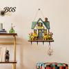 Durable Key Hook Wooden Fairy House Hanging Sign, Cottage Holder Wall Decor with 4 Entryway Storage Hooks, Vintage Flower Rack for Hallway Kitchen