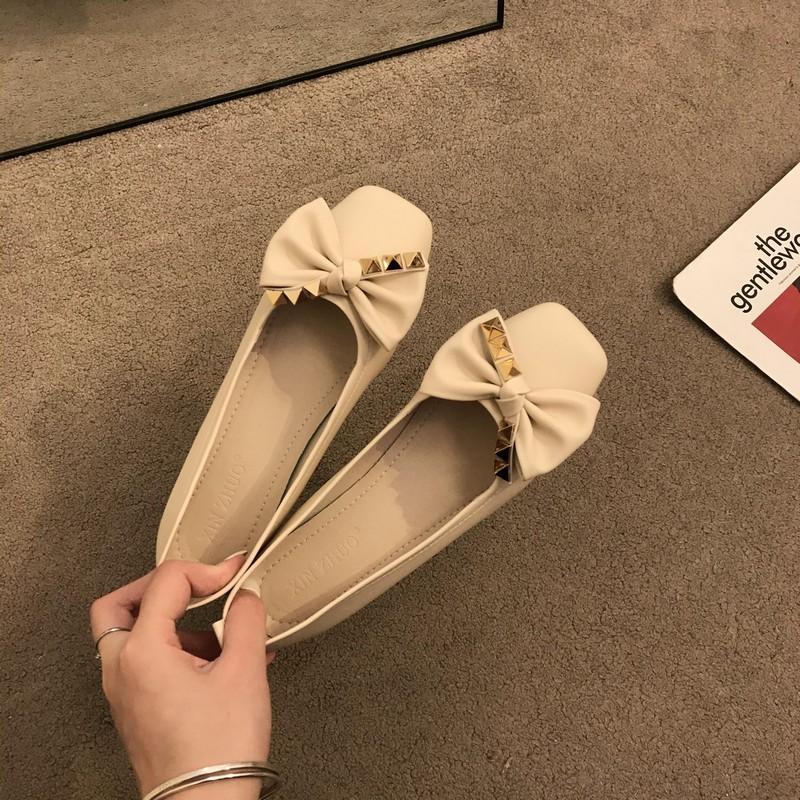 Fashion Flat Shoes for Women Spring Autumn 2025 New Square Toe Bow Shoes for Work Large Size Casual Women Shoes 42 43 44 Ladies
