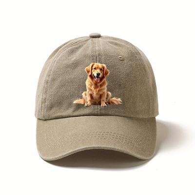Vintage Washed Baseball Cap with Cute Golden Retriever Pattern Thanksgiving Gift for Spring and Summer Leisure