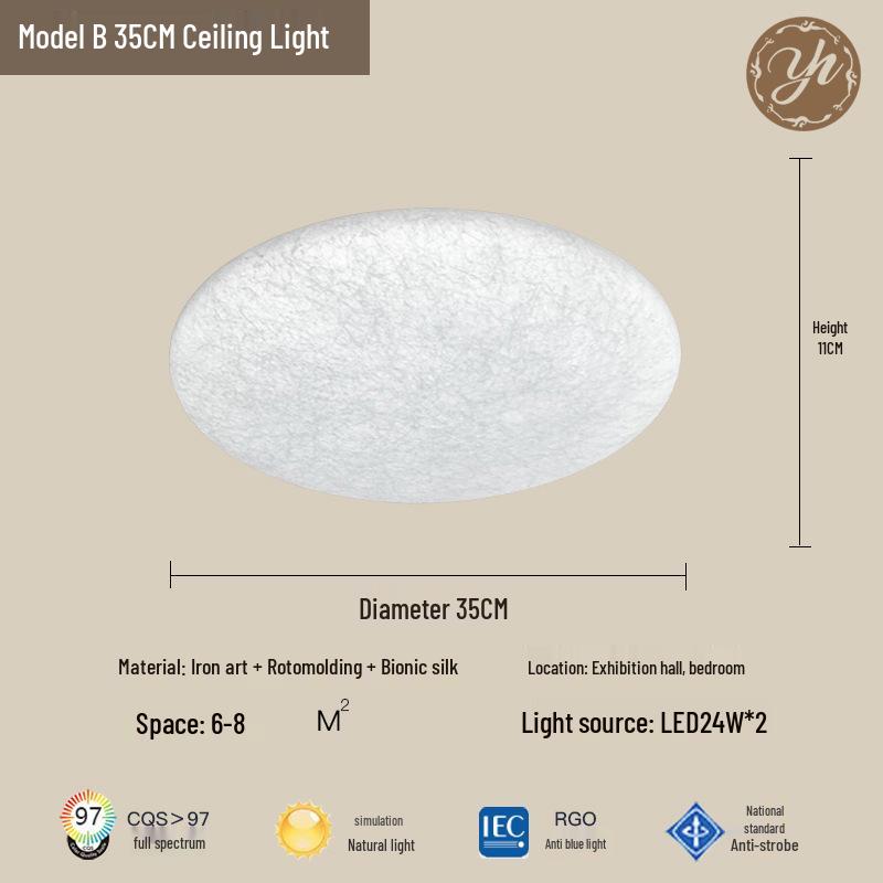 Handmade Wabi-Sabi Silk LED Ceiling Light LED Three-color Light