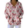 Women's Casual Fashion Long-Sleeved Zip-Up Christmas Print Knitted Hoodie