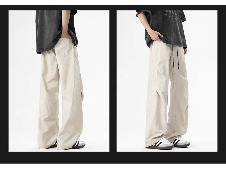 NASA Trendy Men's Spring-Autumn Wide-Leg Parachute Windbreaker Pants - Versatile Ice Silk Trousers