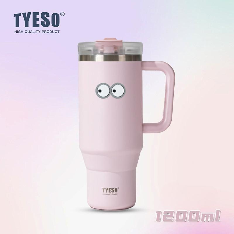 1200ml Tyeso Vacuum With Handle Bottle Stainless Steel Car Mug Straw Thermal Iced Travel Cup Tumbler Hot Cold Water Cup with Eye Sticker