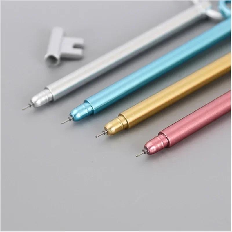 Cute Stationary Creative Plastic Gel Pen Imitation Metal Hammer Key and Flowers Black Ink Student Writing Supplies Random Color