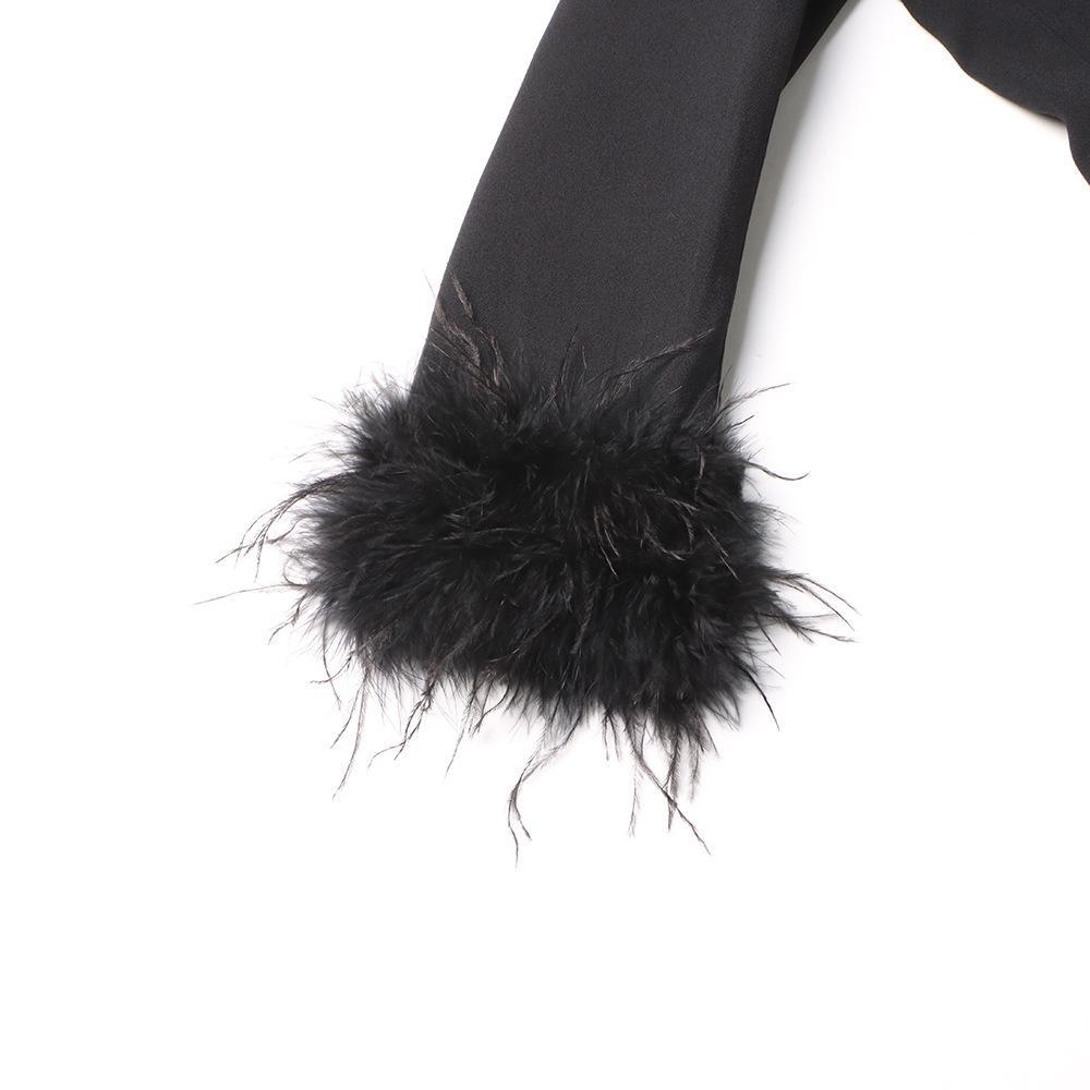 Spring 2026 Women's Luxe Suit: Cuff Patchwork with Ostrich Feather & Rhinestone Trim