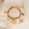18K Gold-Plated Stainless Steel & Suede Leather Double-Layer Bracelet with Heart and Sun Crystal Pendant Charm