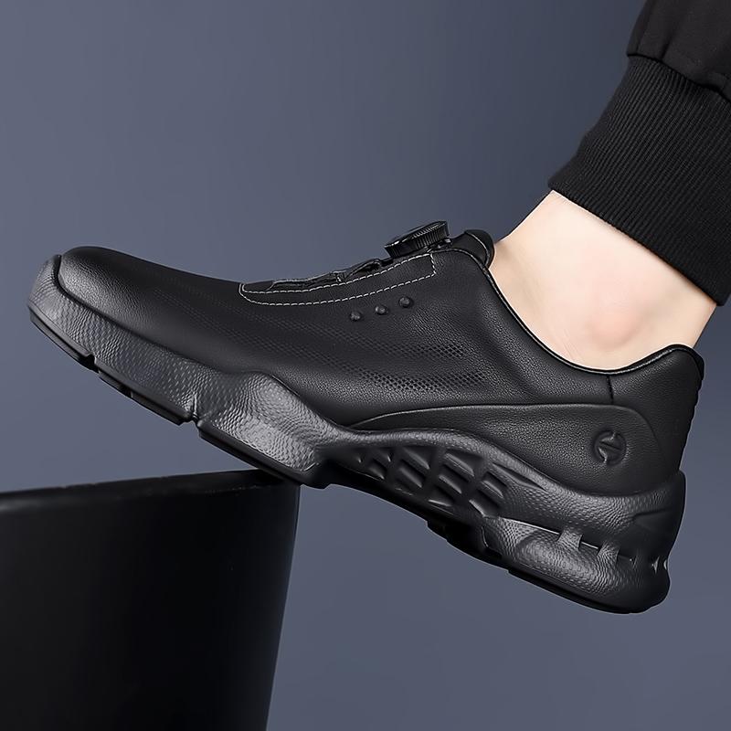 Fashion 2025 Spring Thick Soled Rotating Button Sports Sneakers Men's Mountaineering Shoes Outdoor Soft Soled Sports Shoes Black