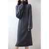 Women's Mid-Length Wool Cashmere Sweater Dress - Bat Sleeve, High Neck, Loose Fit, Autumn/Winter Style