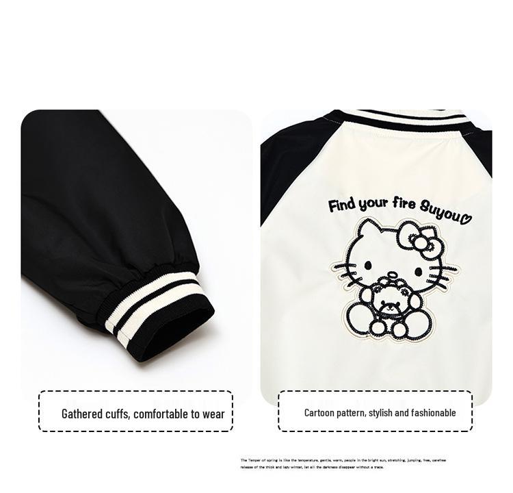 Girls' Cat-Themed Baseball Jacket - 2025 Spring/Autumn Casual Children's Top