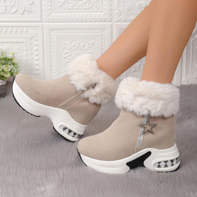 Markendesign Stern Metalldekoration Stiefeletten Damen 2025 Winter Kunstfell Klobige Plateau-Stiefel Sexy High Heel Stiefeletten