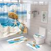 Bathroom Shower Curtain Four-piece Digital Printing Beach Shell Waterproof Shower Curtain Shower Curtain Partition Curtain Bath Mat