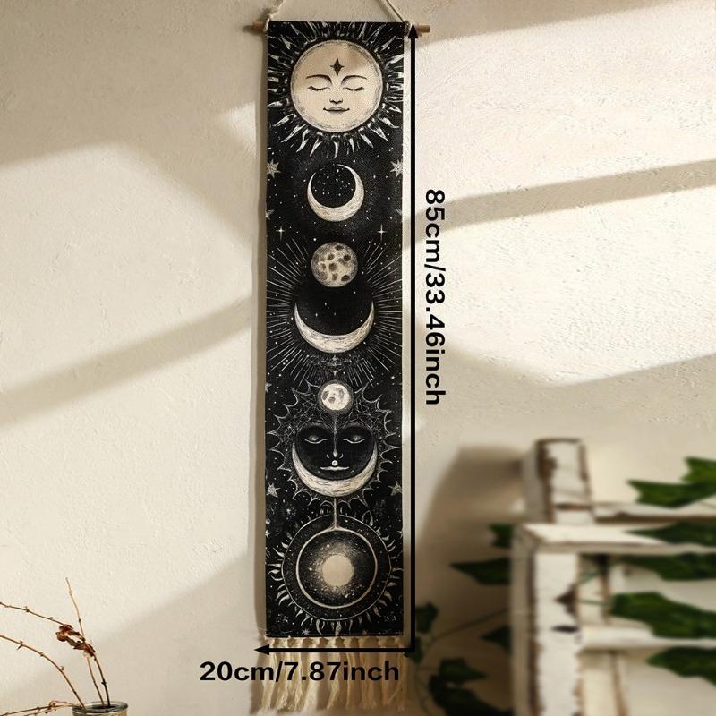 1pcs Bohemian Sun Moon Printed Tapestry Hand-Woven Fringe Wall Hanging Minimalist Home Living Room Background Wall Decor