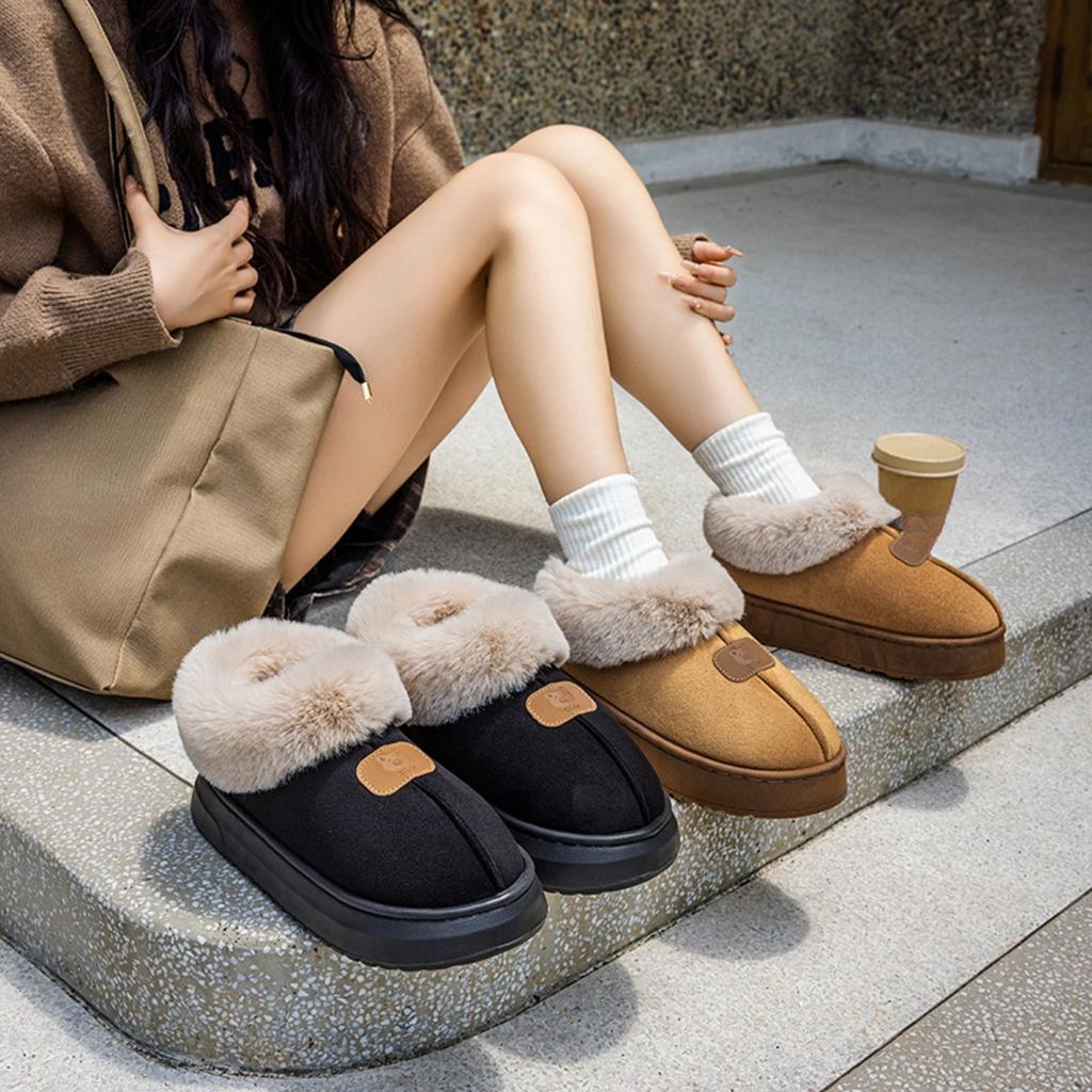 Bag Heel Slippers with Thick Sole and Plush Shoes for Women In Autumn and Winter, Indoor Warmth, Slippers for Outdoor Wear, Plush Snow Boots