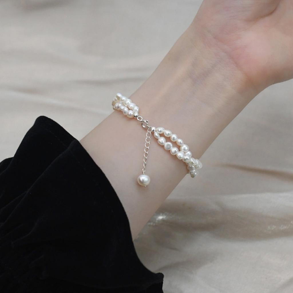 Natural Baroque Freshwater Pearl Bracelet Handwoven Double Layer Bracelet Simple Pearl Bracelet