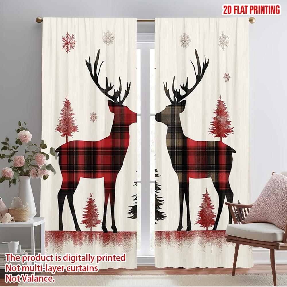 

2 шт., 2D печать на ткани Современные шторы Клетка Буффало Олени Снежинки (4) Прочный полиэстер (без стержня) День отдыха 52.50×116.00 CM 2pcs