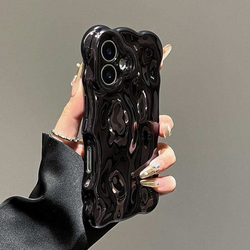3D Glossy Wrinkle Plating Wave Border Phone Case for iPhone 17 Pro 16 15 Pro Max Plus 11 12 13 14 Meteorite Pattern Soft Cover