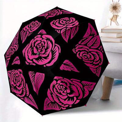 1pc Rose Floral Automatic Umbrella High Quality Canopy, Portable Folding Umbrella With, Ideal Gift for - Travel, Everyday, Formal Events, Stylish Acce