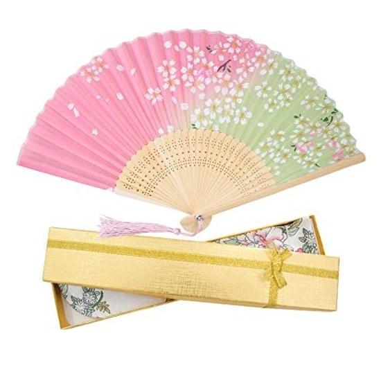 Boshiho fan mens womens stylish Japanese style bamboo silk pure beautiful floral butterfly cherry blossom pattern bag accessories festival souvenir