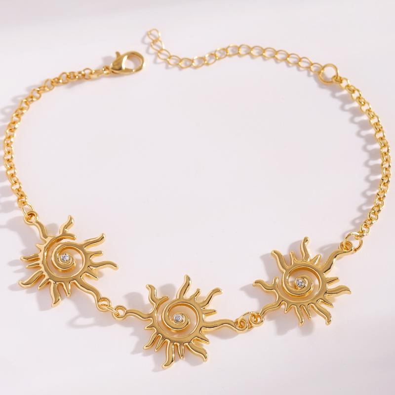Fashion Metal Sun Long Pendant Earrings Bracelet for Women Retro Ethnic Style Gold Color Spiral Hand Chain Chic Jewelry Set