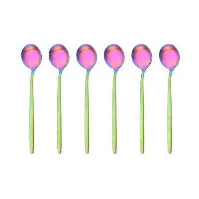 6Pcs/Set Rainbow Coffee Tea Spoon Flatware Dinnerware Matte Stainless Steel Multicolor Cutlery Dinner Small Spoons Tableware Kitchen Silverware