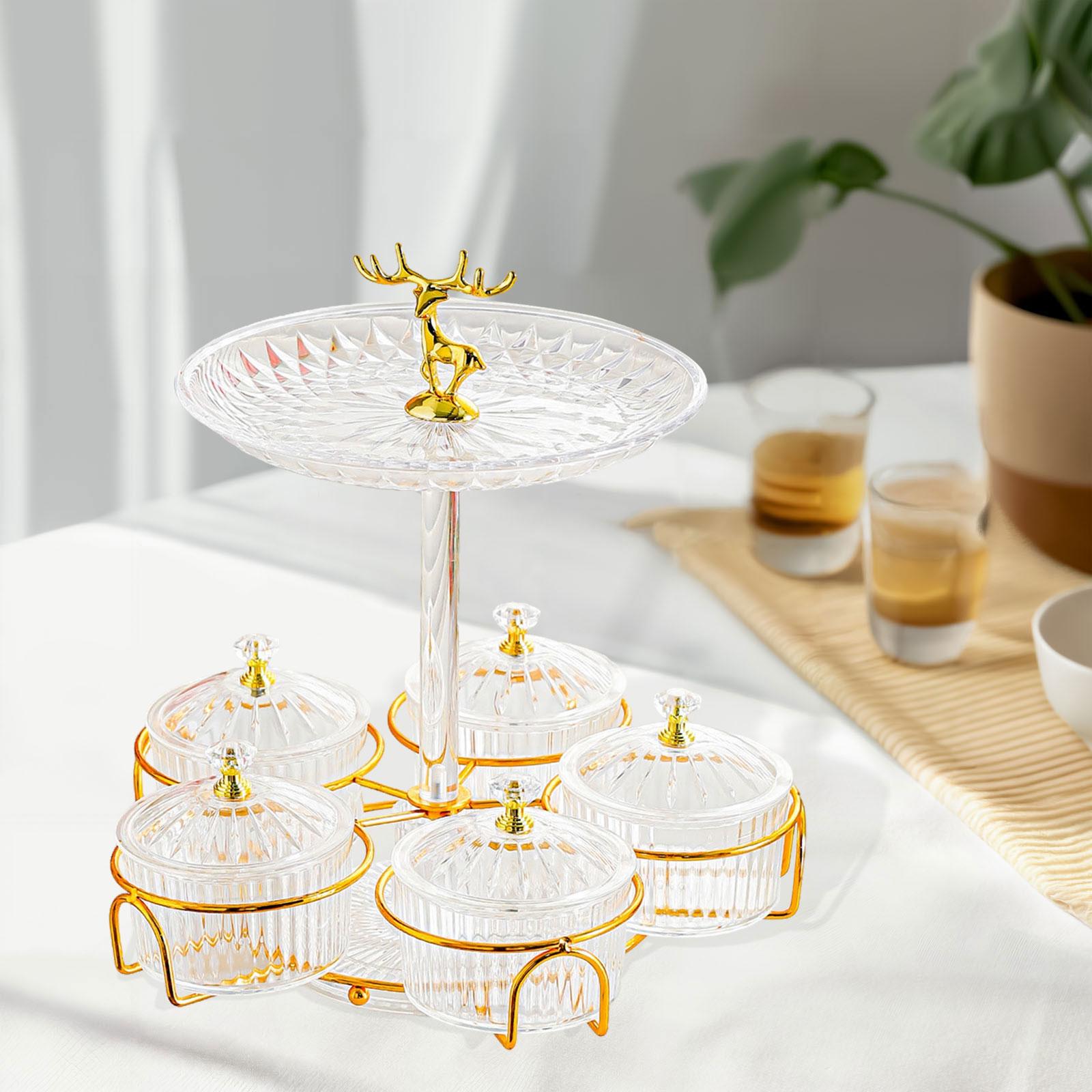 

2 Tier Rotating Serving Tray Cupcake Stand with 5 Cases Platter Decoration Dining Room Fruit Buffet Display Tower for Party чистый