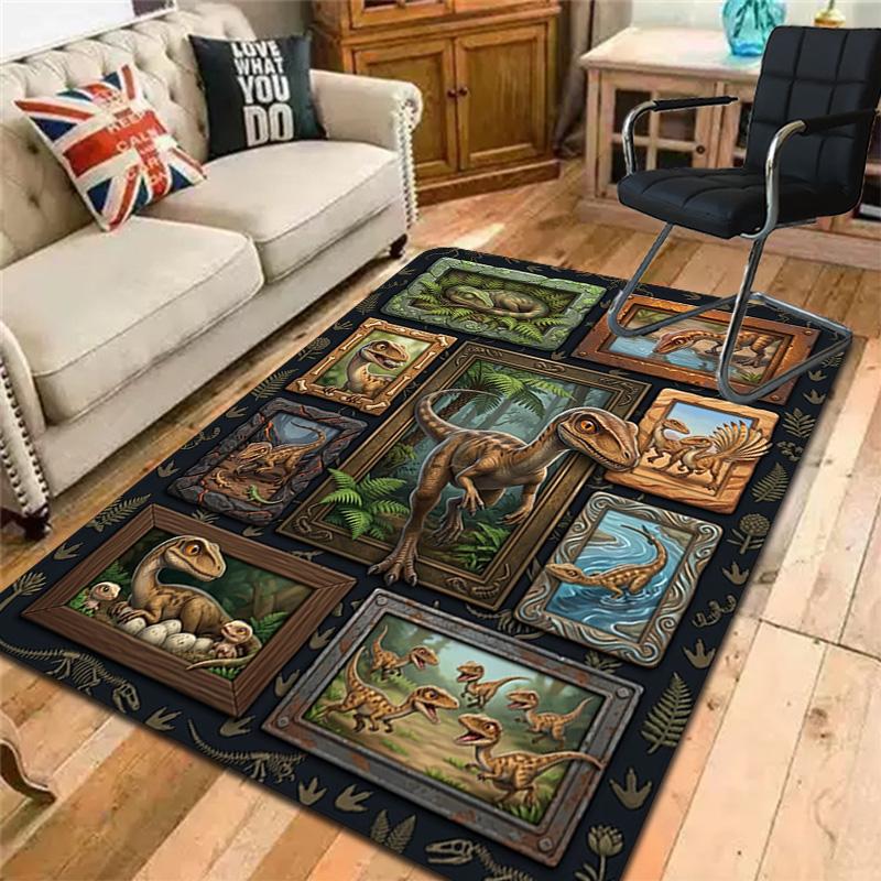 Dinosaur Gallery Pattern Rug Floor Mat for Living Room or Bedroom Soft and Comfortable Carpet a Gift for Birthday and Holiday.