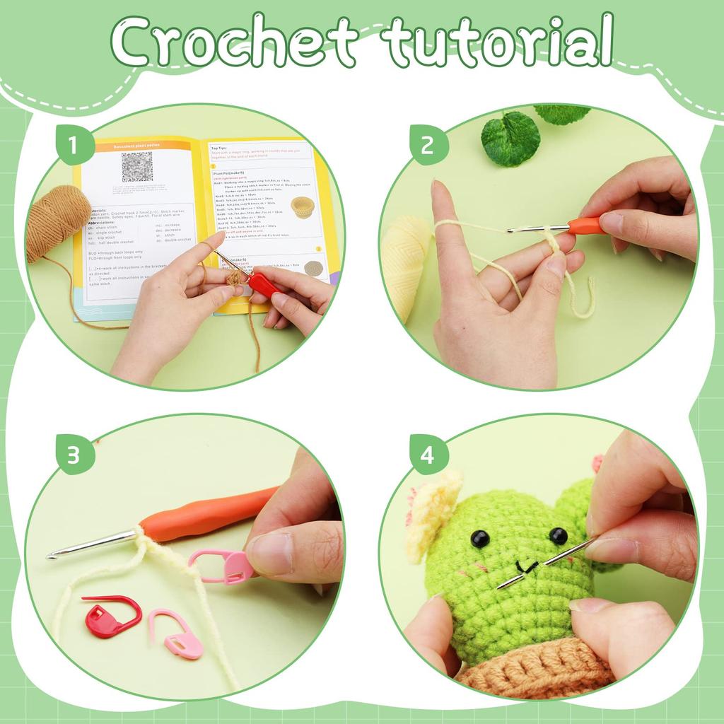 Crochet Starter Kit Crochet Kit for Beginners Beginner Crochet Kit for Adults with Crochet Hooks Yarn Polyester Fiber Stitch Markers Plastic E