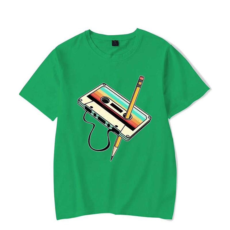 Men Short Sleeve 80s Cassette Tape Pencil 1980s Retro Vintage Throwback Music T-Shirt Women Clothing Vintage T Shirt Camisetas