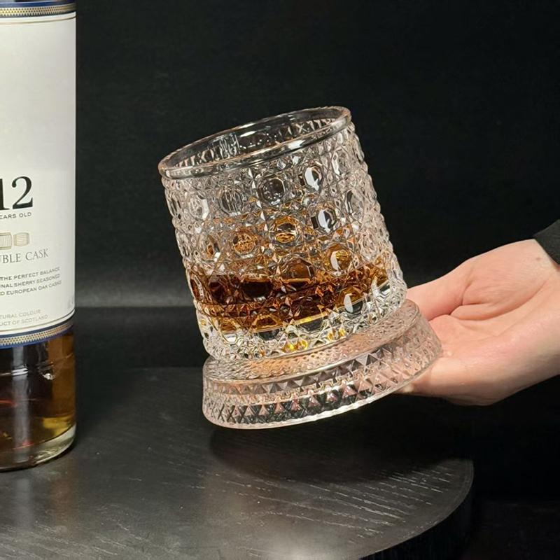 Szklanka do whisky obrotowa 280 ml Kreatywna Kryształowa Premium Kubek do piwa Str Reliefowa Szklanka do likieru z podstawką Forma do drinków prostych Kieliszek do wina