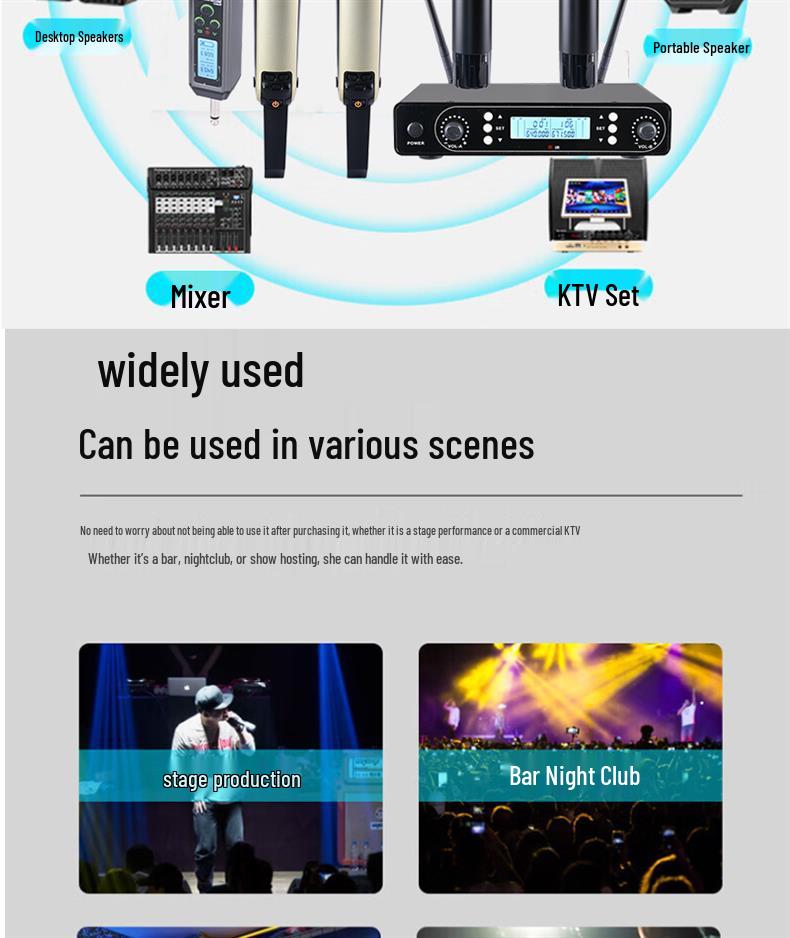 Wireless UHF Stage & KTV Microphone Set with FM Support for Home & Outdoor Performances