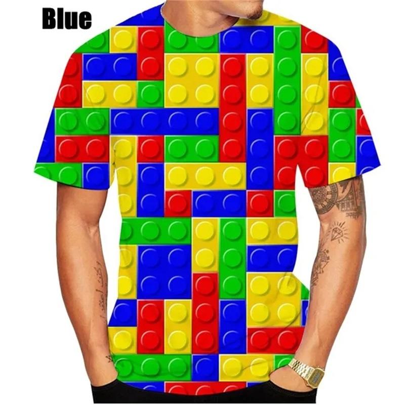 3D-Druck Bausteine Grafik-T-Shirts für Männer Frauen kurzärmeliges Rundhals-T-Shirt Tops Streetwear Herren lustiges T-Shirt
