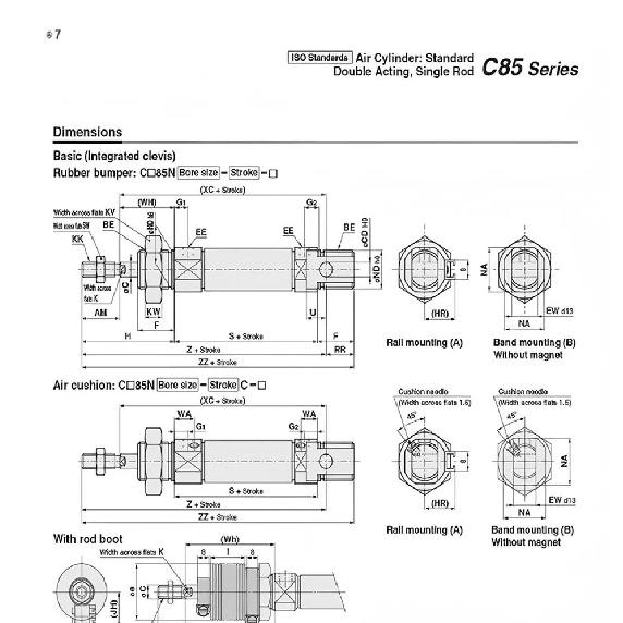 SMC Type CD85N/C85N10 12 16 20 25 ISO Standards Pneumatic Air Standard Single Rod Mini Cylinder Double Acting Stroke 10-225mm