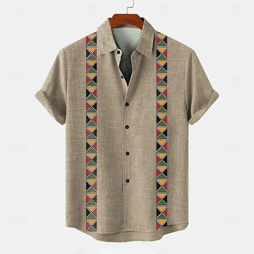 Men's Ethnic Style 3D Printed Shirt Hawaiian Casual Vacation Men's Short-sleeved Lapel Pocket Shirt High Quality Men's