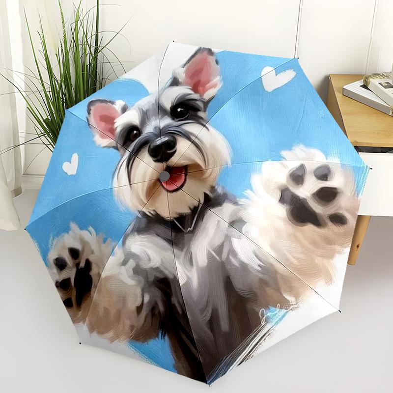 1pc Cute dog pattern Umbrella Portable Folding Umbrella Iron Frame Hole Bone Structure Outdoor Home Umbrella