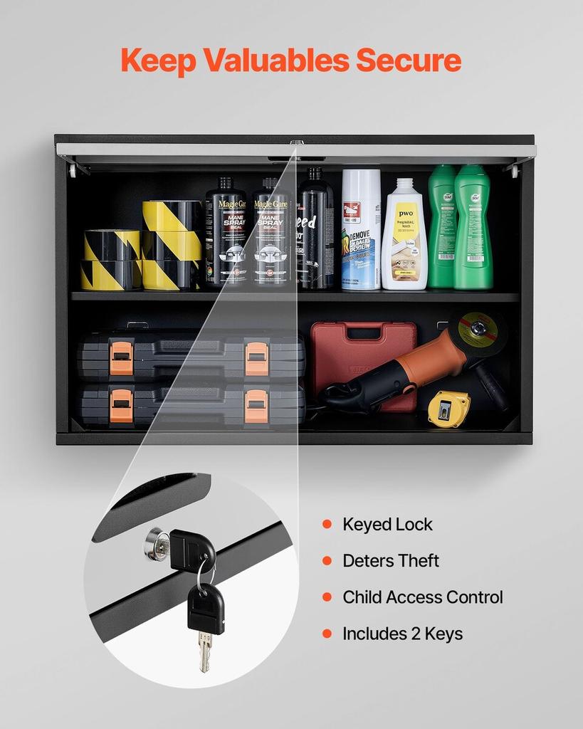 Metal Wall Cabinet, 77W x 30.5D x 50H cm, Floating Garage Tool Cabinet with Up-Flip Door and Shelf, 108.9 kg Load Capacity, Fit for Garage, Basement,