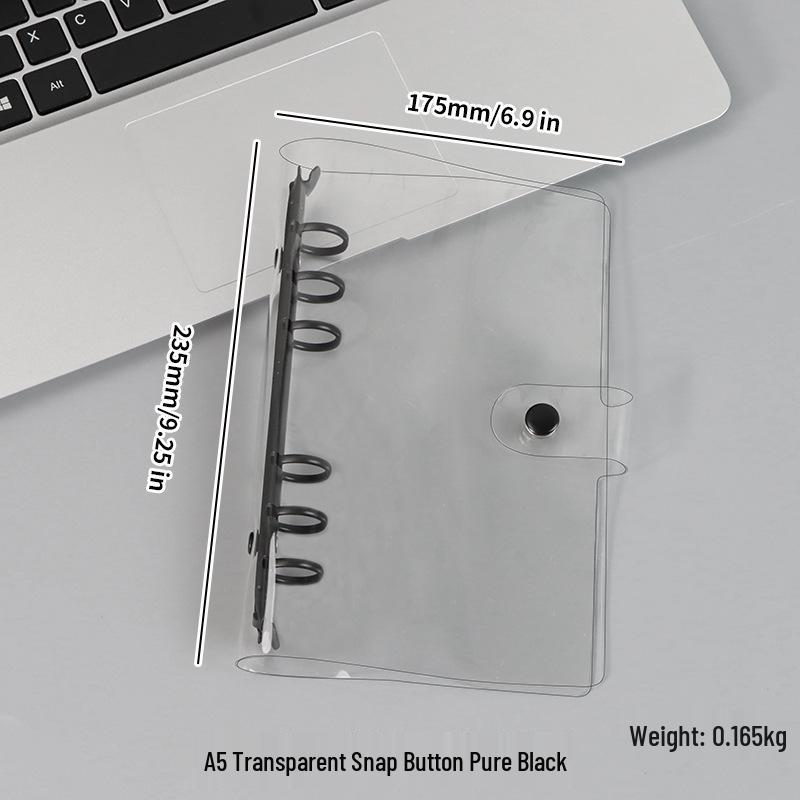 A5/A6 Transparent PVC Ring Binder Planner Cover with Snap Button and Multi-color Six-Hole Metal Clip