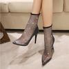 Fashion Women's Pointed Hollow Water Diamond High Heel Sandals Designer Luxury Trend Booties Women Sexy Mesh Sock Sandal Sandalias Mujer