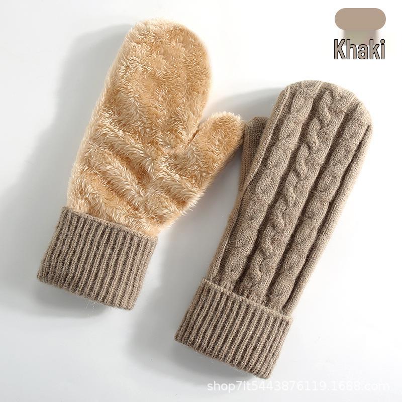 Winter Double-Layer Fleece-Lined Knitted Gloves - Thick, Warm Cycling Mittens