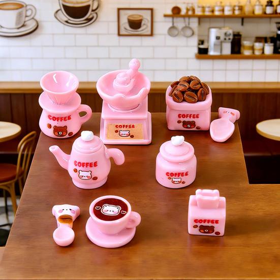 Dollhouse Miniature Coffee Bar Accessories Mini Resin Coffee Maker Machine Cup Jar Pot Figurine for Pretend Play Dollhouse Kitchen Ornaments