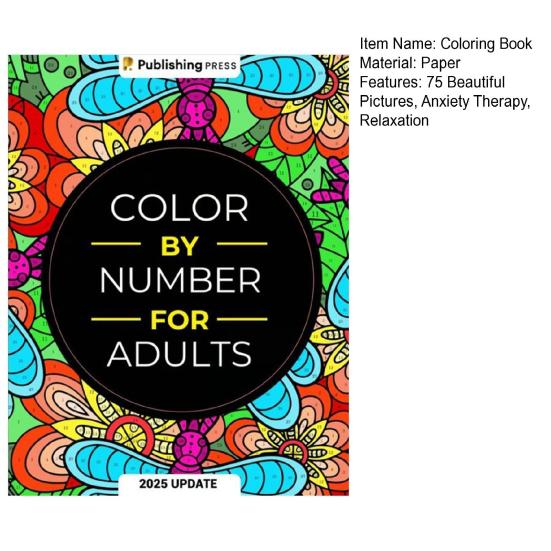 Color by Number for Adult 75 Beautiful Pictures Anxiety Therapy Coloring Book for Relaxation Stress Relief