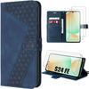 Case for Samsung Galaxy S24 FE (not for S24), Navy Blue Synthetic Leather Protection + 2 Tempered Glasses