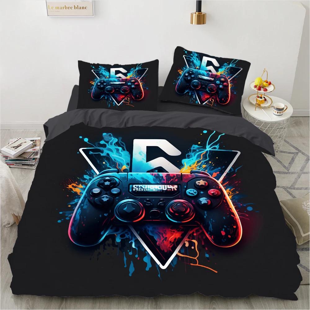 Game King Queen Duvet Cover 3D Black Game Handle Bedding Set For Kids Teens Boys Man Gamer Bedroom Decor Quilt Cover Pillowcase