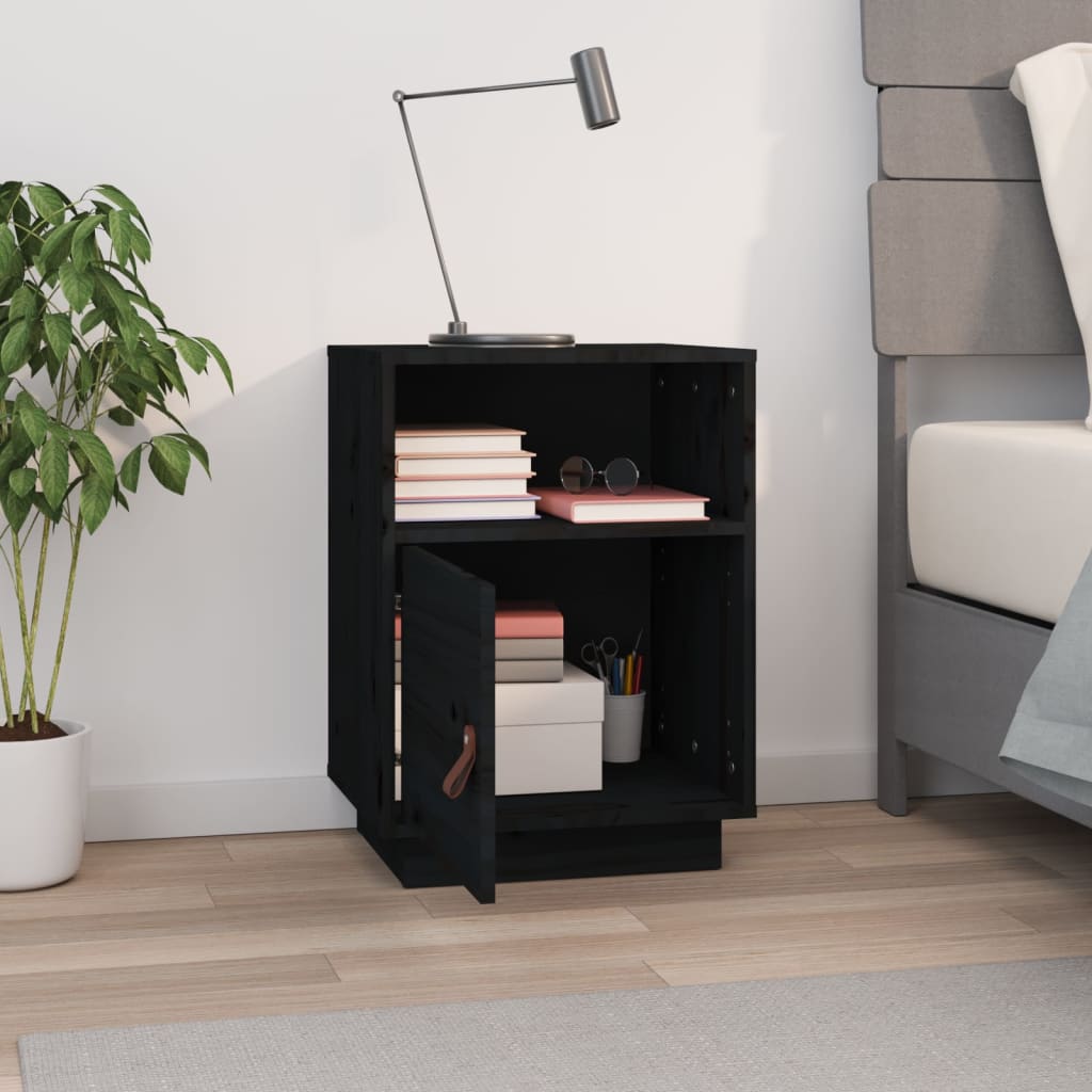 Nightstand Black 40x34x55 Cm Solid Pine Wood