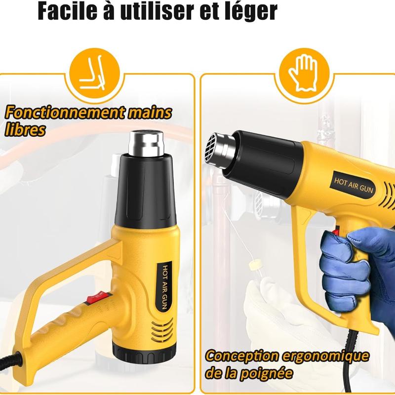 Heat Gun for Vinyl Wrap,Shrink Tubing,Paint,Epoxy Resin,Candle Making,Adjustable Temperature (Yellow, Two-Gear Button Temperature Control)